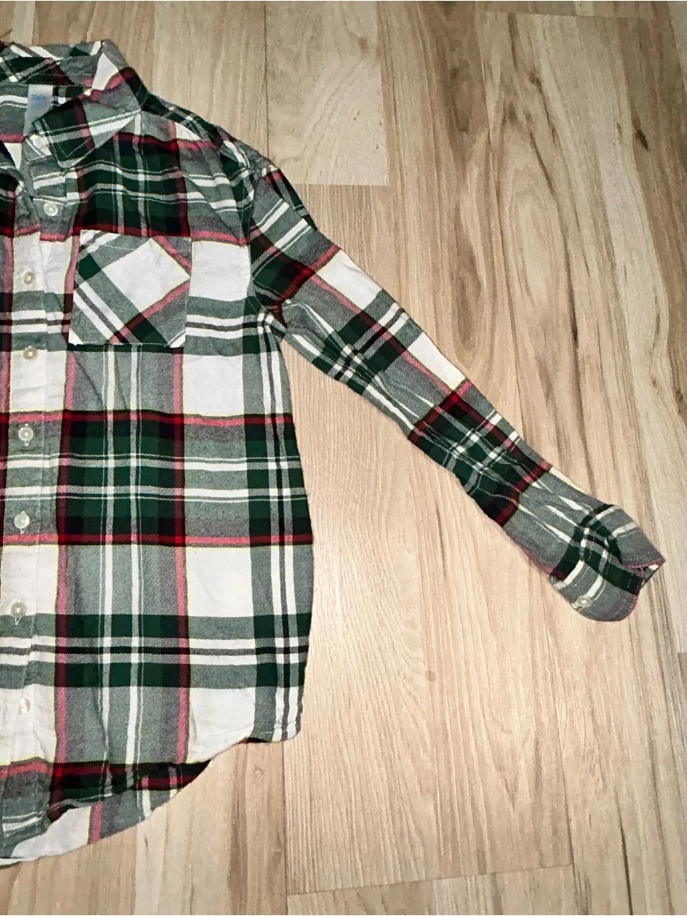 Justice Green & White Plaid Button-Down Shirt with Red Accents
